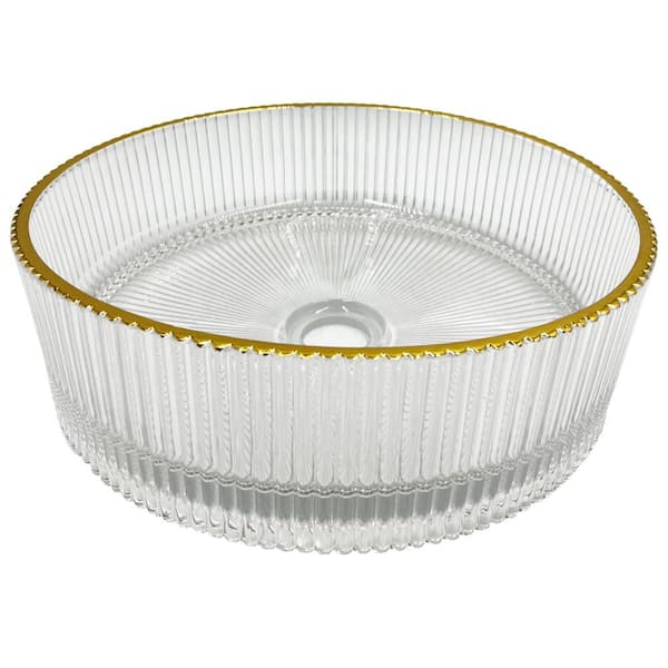 castellousa Scotch 14 in. Circular Bathroom Vessel Sink in Gold Yellow Tempered Glass