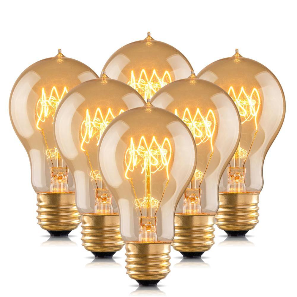 60-Watt Equivalent A19 Dimmable Vintage Amber Glass Edison LED Light Bulbs, Warm Yellow 2100K E26 Base (6-Pack) price history on PriceWatchPro
