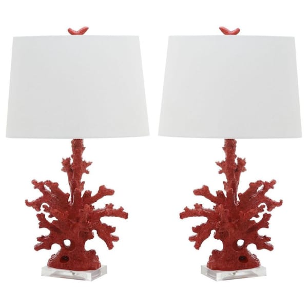 SAFAVIEH Coral 28 in. Red Branch Table Lamp with White Shade (Set of 2)