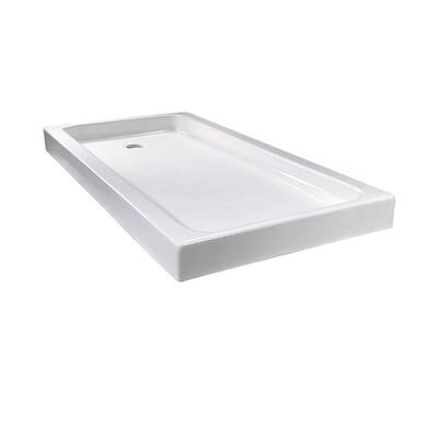 59.5in. L x 29.5 in. W Alcove Cultured Marble Shower Pan Base with Left Drain or Right Drain in White