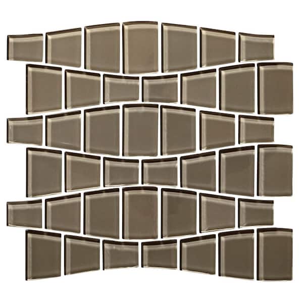 CRUZ BAY STUDIO Ripple Smoke Gloss 4 in. x 6 in. Geometric Glass Mosaic Tile Sample (.96 sq.ft./each)