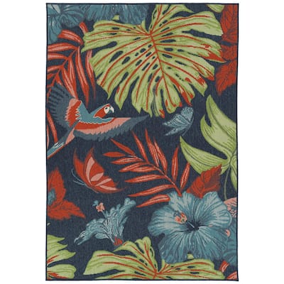 Amalie Collection Navy 5 ft. x 7 ft. 6 in. Rectangle Indoor/Outdoor Area Rug