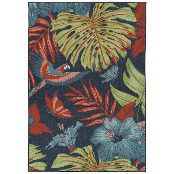 Kaleen Amalie Collection Navy 7 ft. 2 in. x 10 ft. 5 in. Rectangle Indoor/Outdoor Area Rug