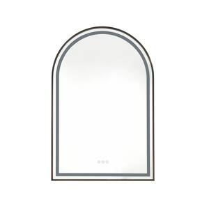 26 in. W x 38.7 in. H Small Arched Stainless Steel LED Framed Dimmable Wall Bathroom Vanity Mirror in Bronze