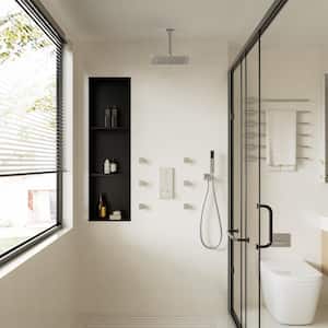 Thermostatic 12 in. 1-Spray Dual Ceiling Mount Fixed and Handheld Shower Head 1.8 GPM with 6 Body Jets in Brushed Nickel