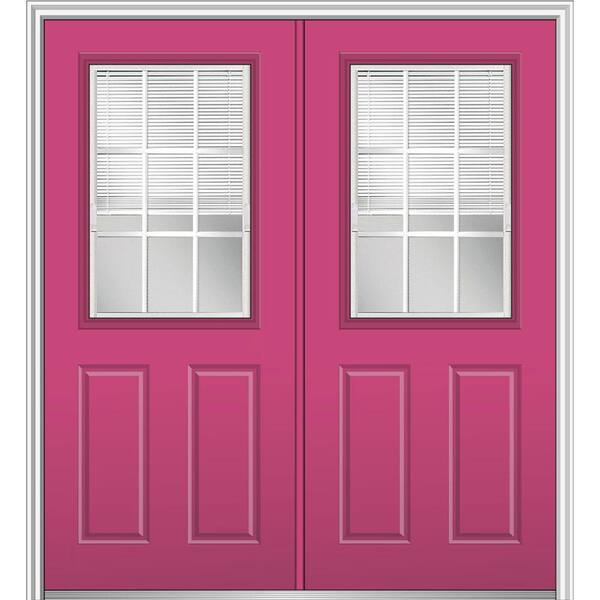 MMI Door 72 in. x 80 in. Internal Blinds and Grilles Left-Hand Inswing 1/2-Lite Clear 2-Panel Painted Steel Prehung Front Door