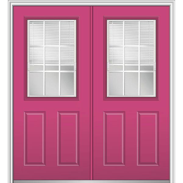 MMI Door 64 in. x 80 in. Internal Blinds and Grilles Right-Hand Inswing 1/2-Lite Clear 2-Panel Painted Steel Prehung Front Door