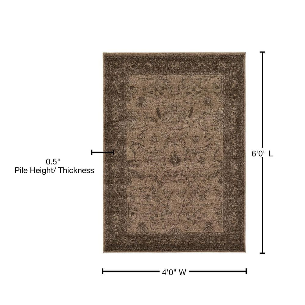Reversible Easy-Care Floral Synthetic Rug 4' x 6' in Brown