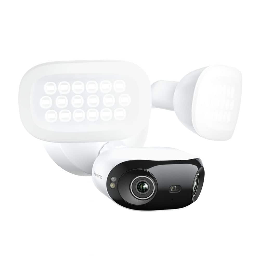 Elite F751W Outdoor Hardwired Wi-Fi Floodlight Security Camera 4K 8MP Panoramic Video with AI Search-White