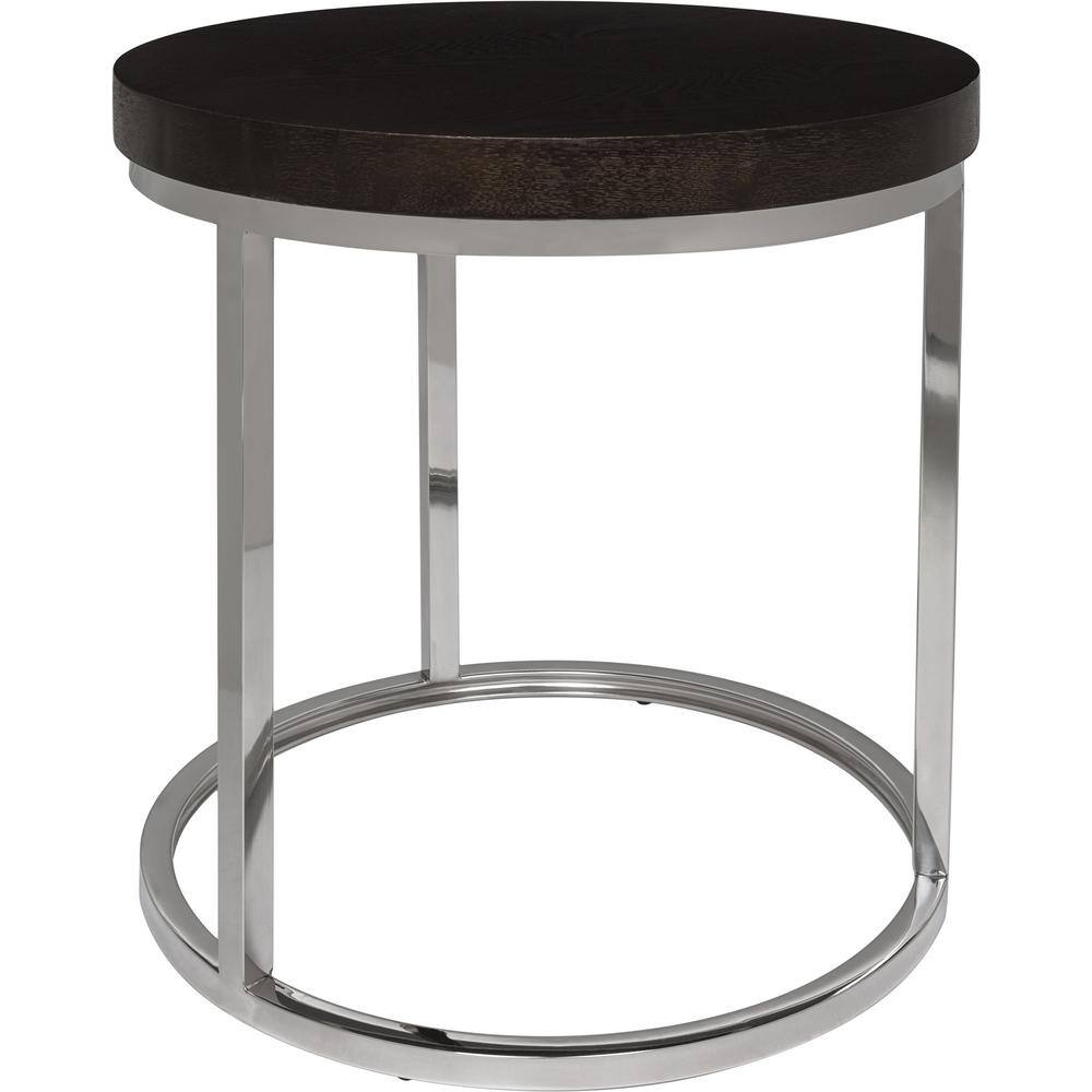 Transitional Turner 20" Black Wood and Stainless Steel Round End Table