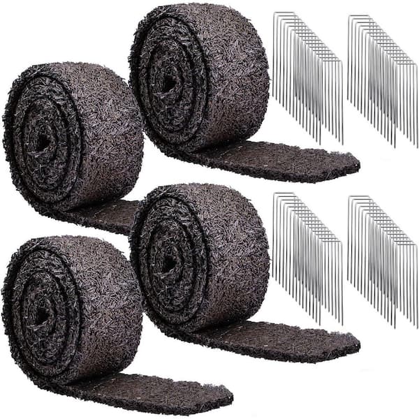 Recycled Garden Edging Border Mat Natural Looking Permanent Garden Mulch Barrier for Plants (4-Pack)