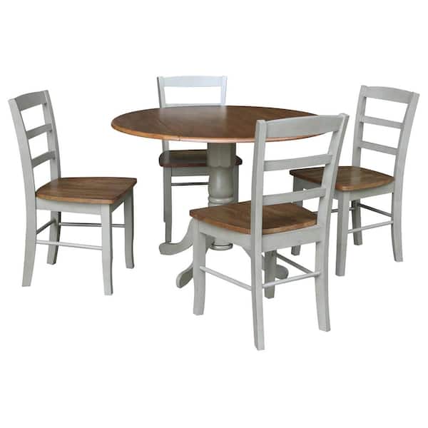 International Concepts 42 in. 5-Piece Distressed Hickory and Stone Dropleaf Dining Table and 4-Side Chairs Set