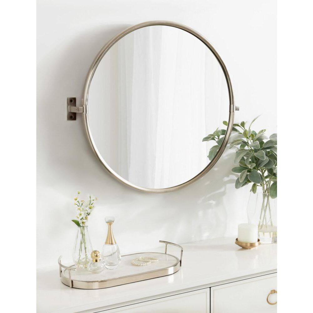 Elegant Silver Round Pivot Wall Mirror, 26x24 Inch