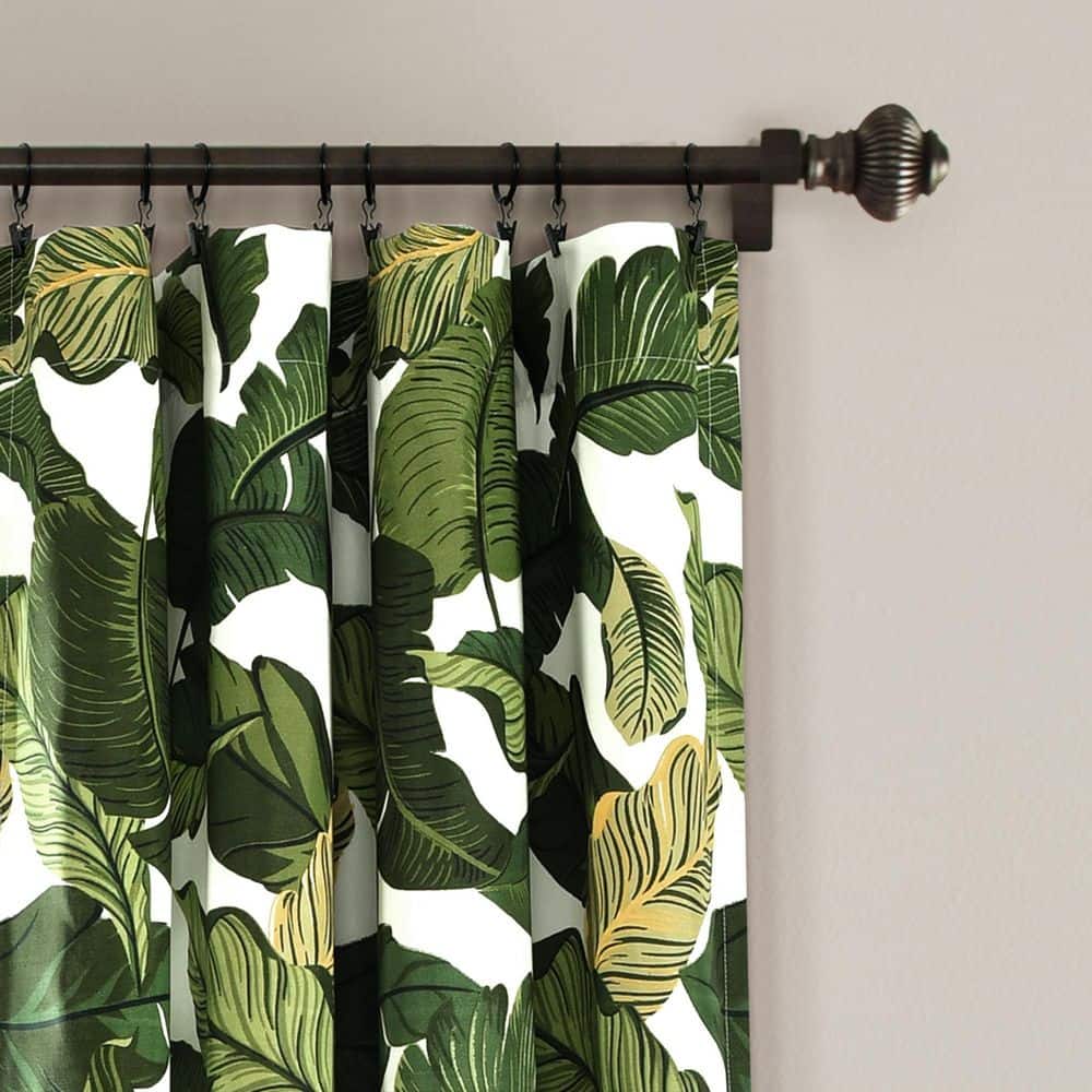 Tropical Green Polyester Light-Filtering Rod Pocket Window Panels