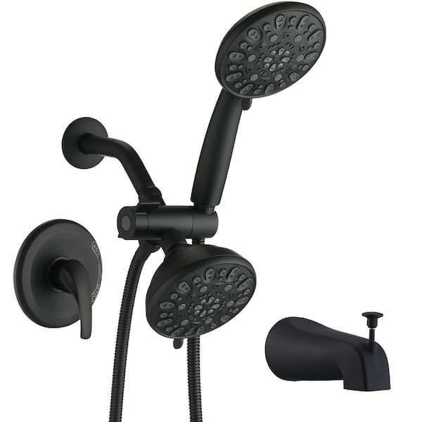 Pdpbath Single Handle 7-Spray Tub and Shower Faucet 1.8 GPM in. Matte Black Valve Included