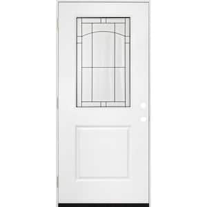 Legacy Knox 36 in. x 80 in. Right-Hand/Outswing Half Lite Decorative Glass White Primed Fiberglass Prehung Front Door