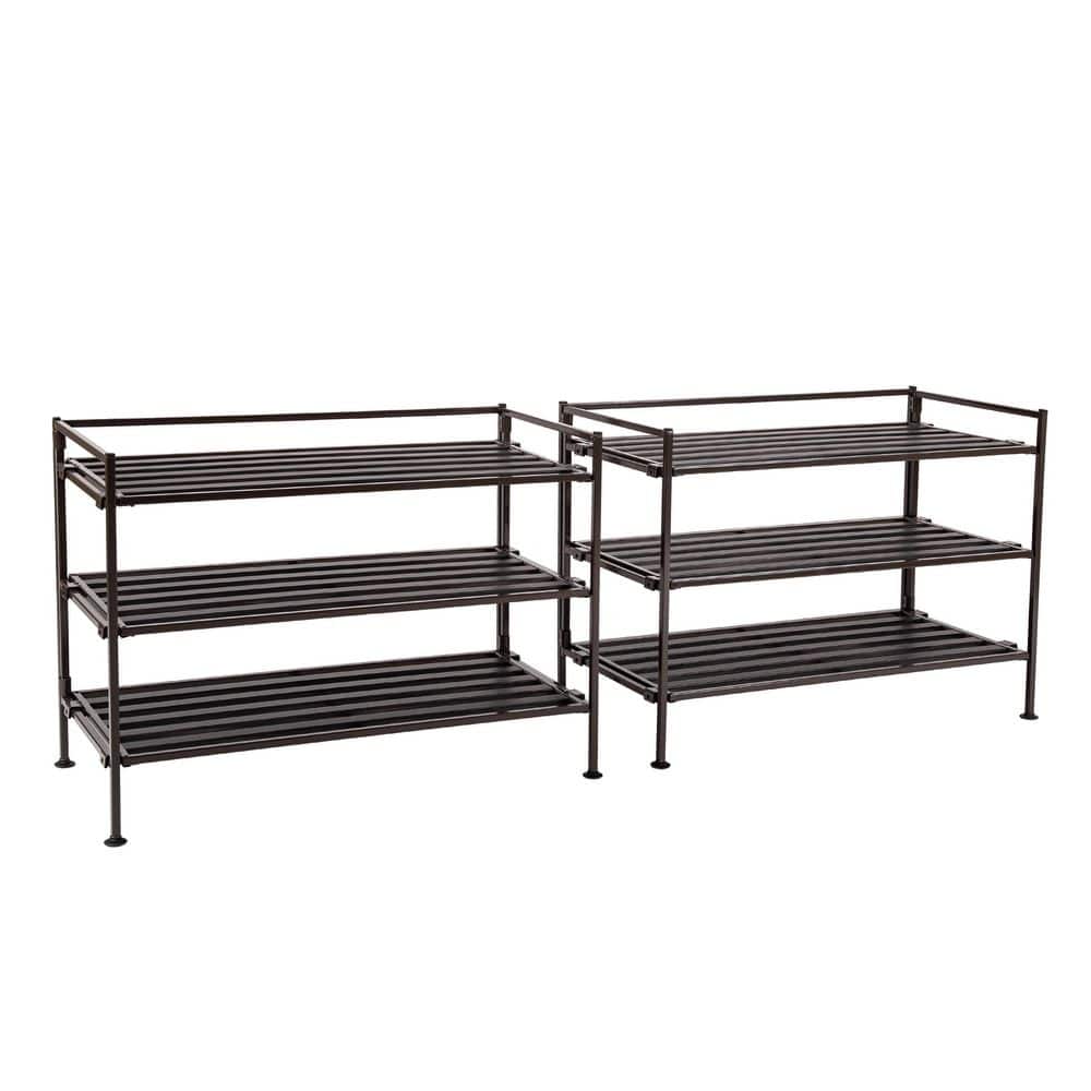 Espresso Stackable Metal 3-Tier Shoe Rack, 2-Pack