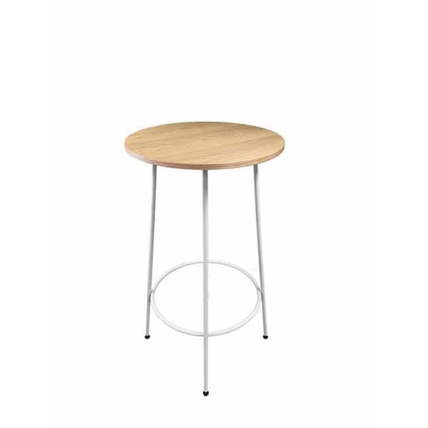 Benjara 42 in. Brown and White Round Metal Wooden Bar Table with Floor Protectors