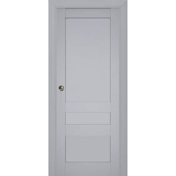 Sartodoors 24 in. x 96 in. 1 Panel Matte Grey Finished Solid Wood Sliding Door with Hardware