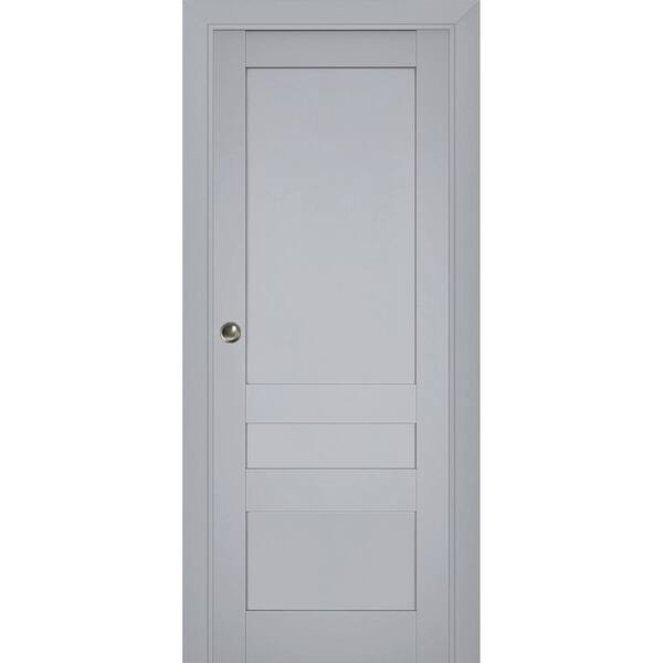 Sartodoors 28 in. x 80 in. 1 Panel Matte Grey Finished Solid Wood Sliding Door with Hardware
