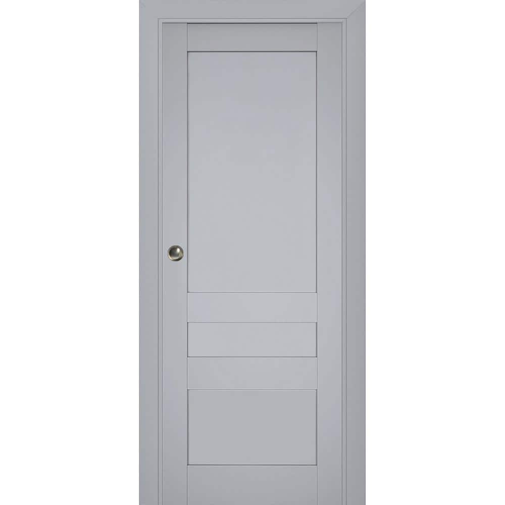 42 in. x 84 in. 1 Panel Matte Grey Finished Solid Wood Sliding Door with Hardware price history on PriceWatchPro