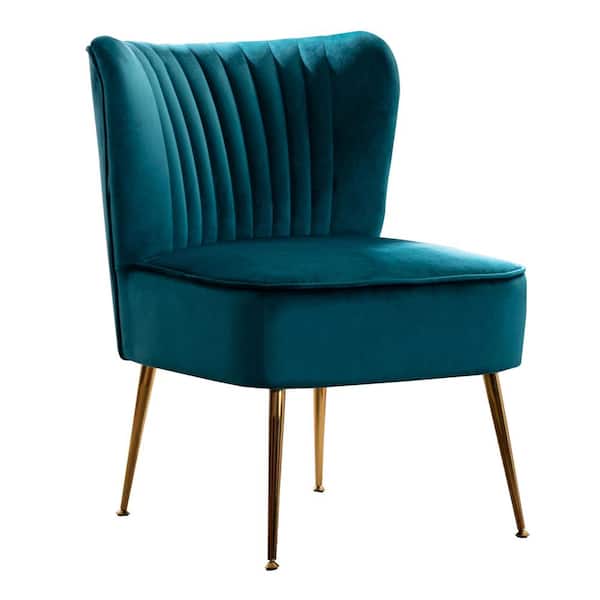 WESTINFURNITURE Trinity 22 in. Teal Velvet Channel Tufted Accent Side Chair