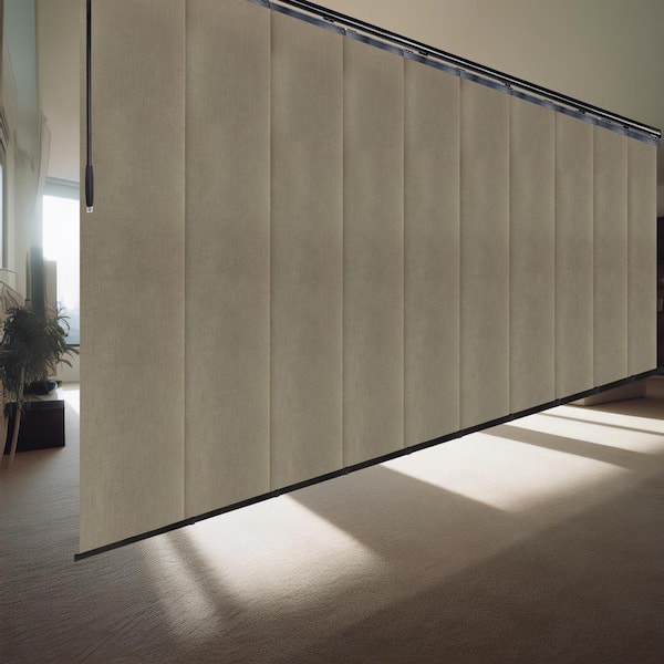 EMOH Linen Beige 120 in. to 218 in. W x 94 in. L Adjustable 10-Panel Black Double Rail Panel Track with 23.5 in. Slates