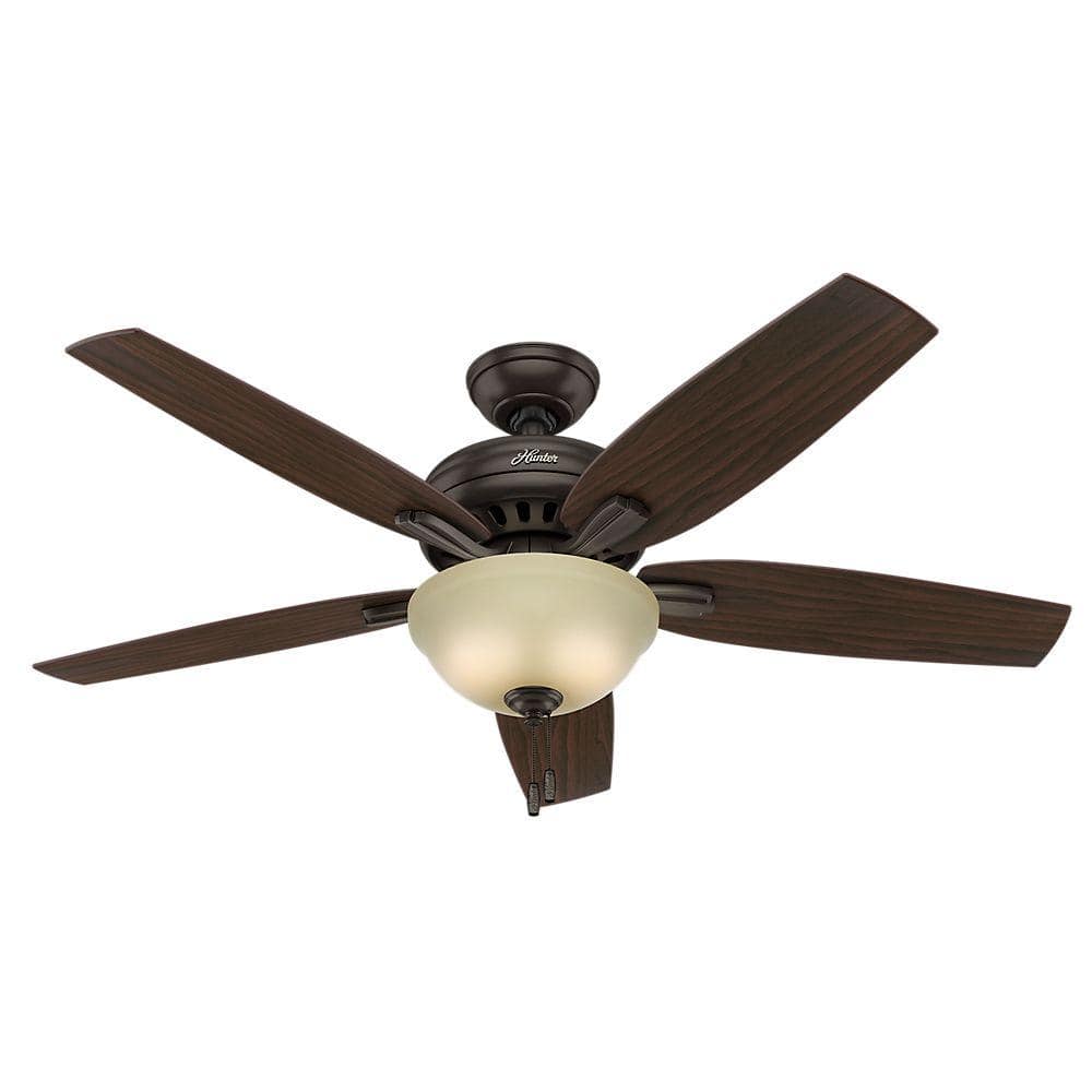 Hunter Newsome 52 Low Profile Ceiling Fan with Cased White Bowl Light Kit - Brushed Nickel - Medium Walnut/Dark Walnut Blades