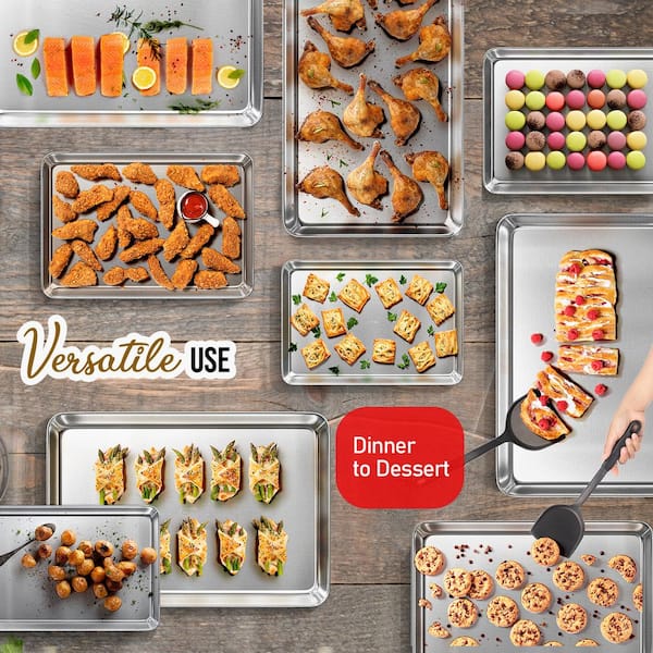 4-Pack Aluminum Half Sheet Baking Sheet Pan, Steel Nonstick Cookie sheet, Size 18" x 13" x 1" (4-Piece Set)