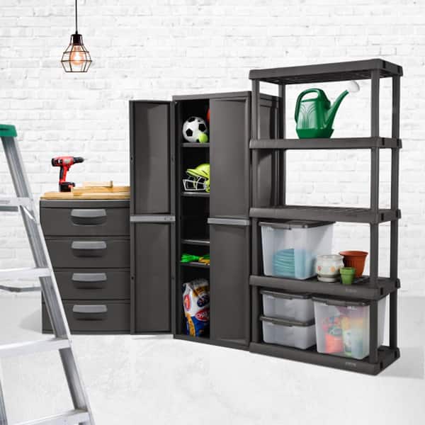 Sterilite Adjule 4 Shelf Gray Storage Cabinet With Doors 01423v01 Wmt The