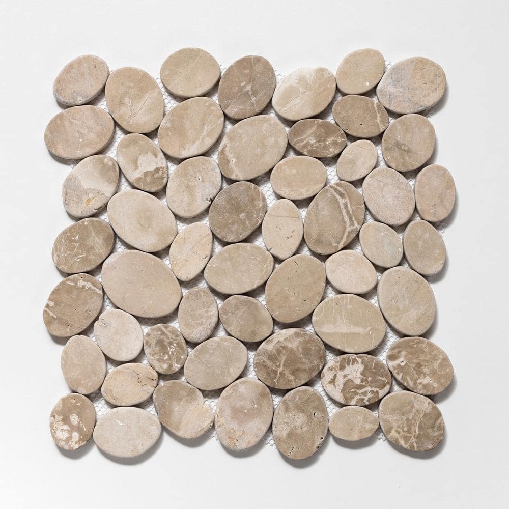 Tan Tumbled Marble Pebble Mosaic Tile for Walls and Floors
