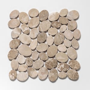 Pebble Marble Tile Tan 11-1/4 in x 11-1/4 in x 9.5mm Mesh-Mounted Mosaic Tile (9.61 sq. ft. / case)