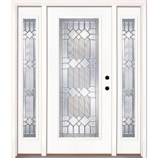 67.5 in.x81.625 in. Mission Pointe Zinc Full Lite Unfinished Smooth Left-Hand Fiberglass Prehung Front Door w/Sidelites