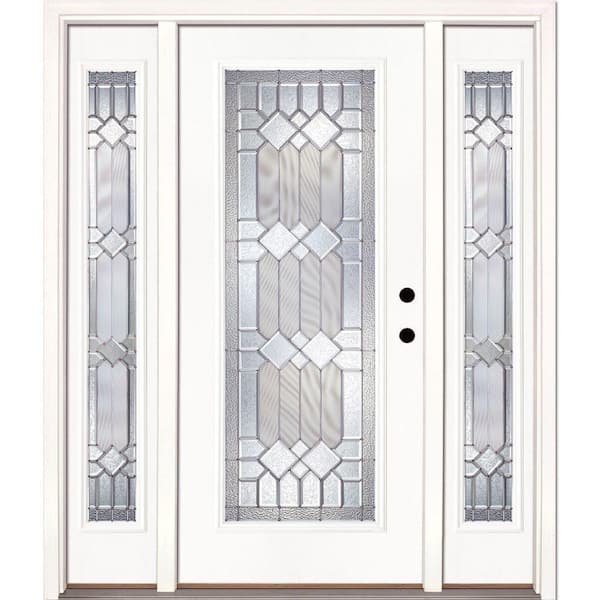 Feather River Doors 63.5 in.x81.625 in. Mission Pointe Zinc Full Lite Unfinished Smooth Left-Hand Fiberglass Prehung Front Door w/Sidelites