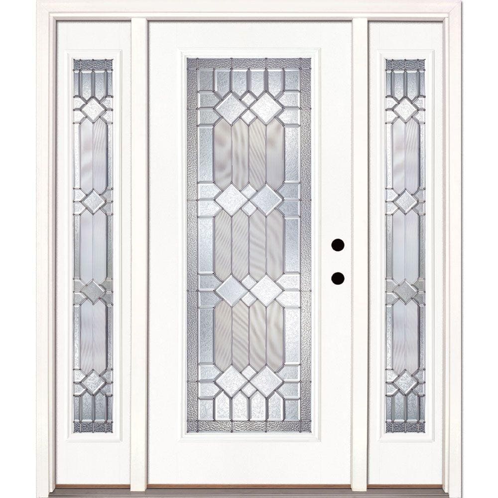 Feather River Doors 67.5 in.x81.625 in. Mission Pointe Zinc Full Lite Unfinished Smooth Left-Hand Fiberglass Prehung Front Door w/Sidelites, Smooth White: Ready to Paint -  682190-3B4