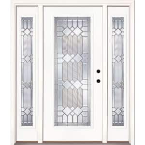 67.5 in.x81.625 in. Mission Pointe Zinc Full Lite Unfinished Smooth Left-Hand Fiberglass Prehung Front Door w/Sidelites