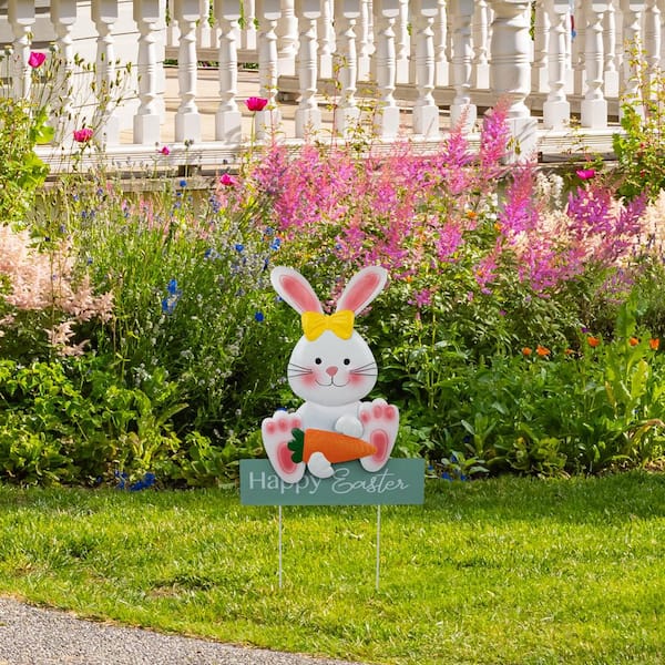 Northlight Bunny with Carrot Happy Easter Outdoor Garden Stake