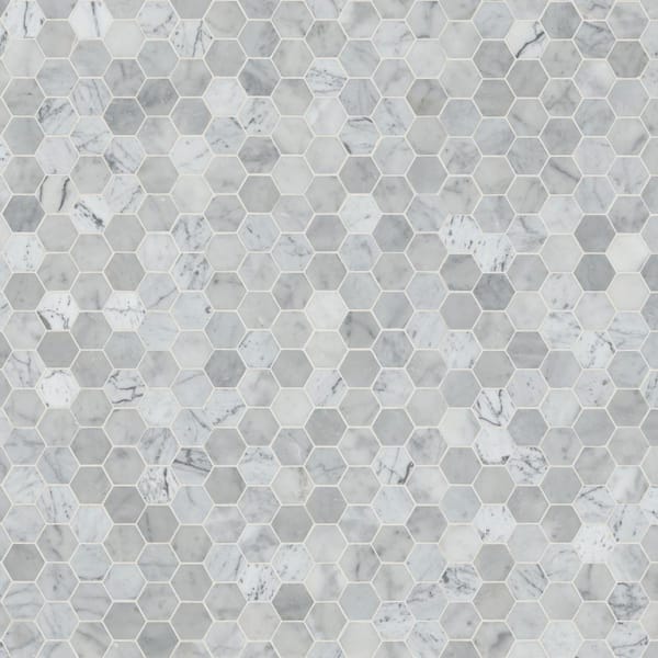 MSI - Carrara White Hexagon 12 in. x 12 in. x 10 mm Polished Marble Mesh-Mounted Mosaic Floor and Wall Tile (10 sq. ft. /case)