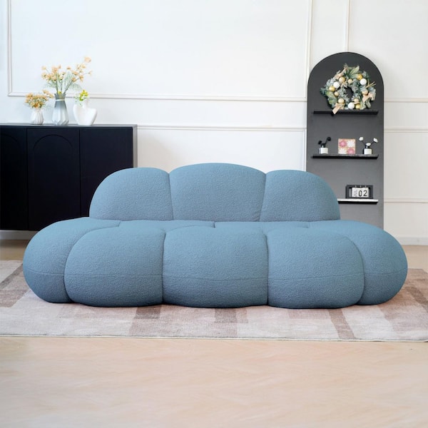 90 in. Armless Plush Fabric Memory Foam Modern Curved 3 Seater Sofa, Cozy Leisure Boneless Couch in Blue, No Assembly