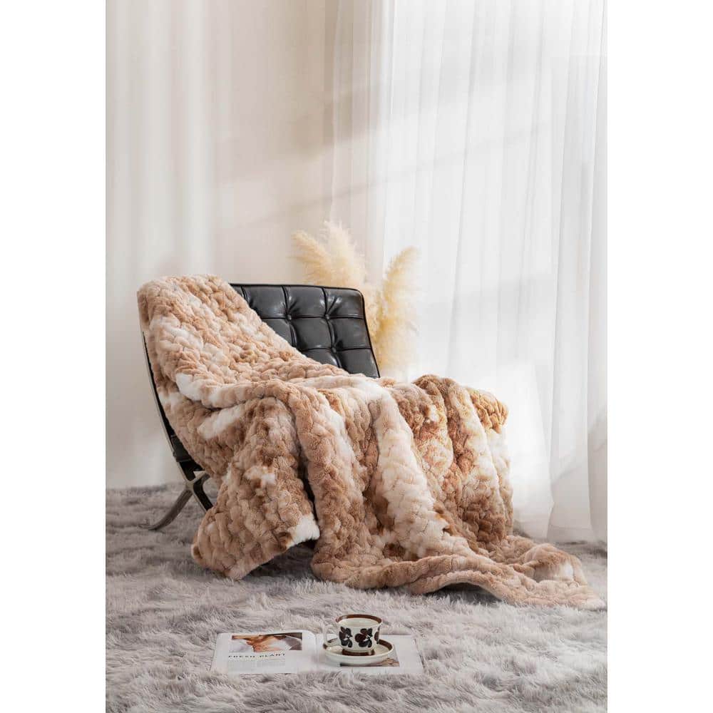 Polyester Throw Blanket, Rushed Cozy Fuzzy Throw Blankets, Beige Tie-dye Bl