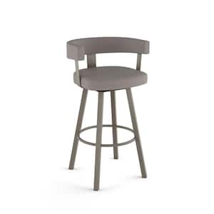 Parker 26 in. Taupe Grey Faux Leather / Matt Light Grey Metal Swivel Counter Stool