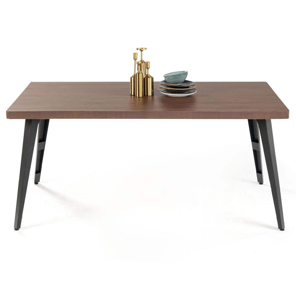 Walnut and Black Metal Industrial Dining Table for Six