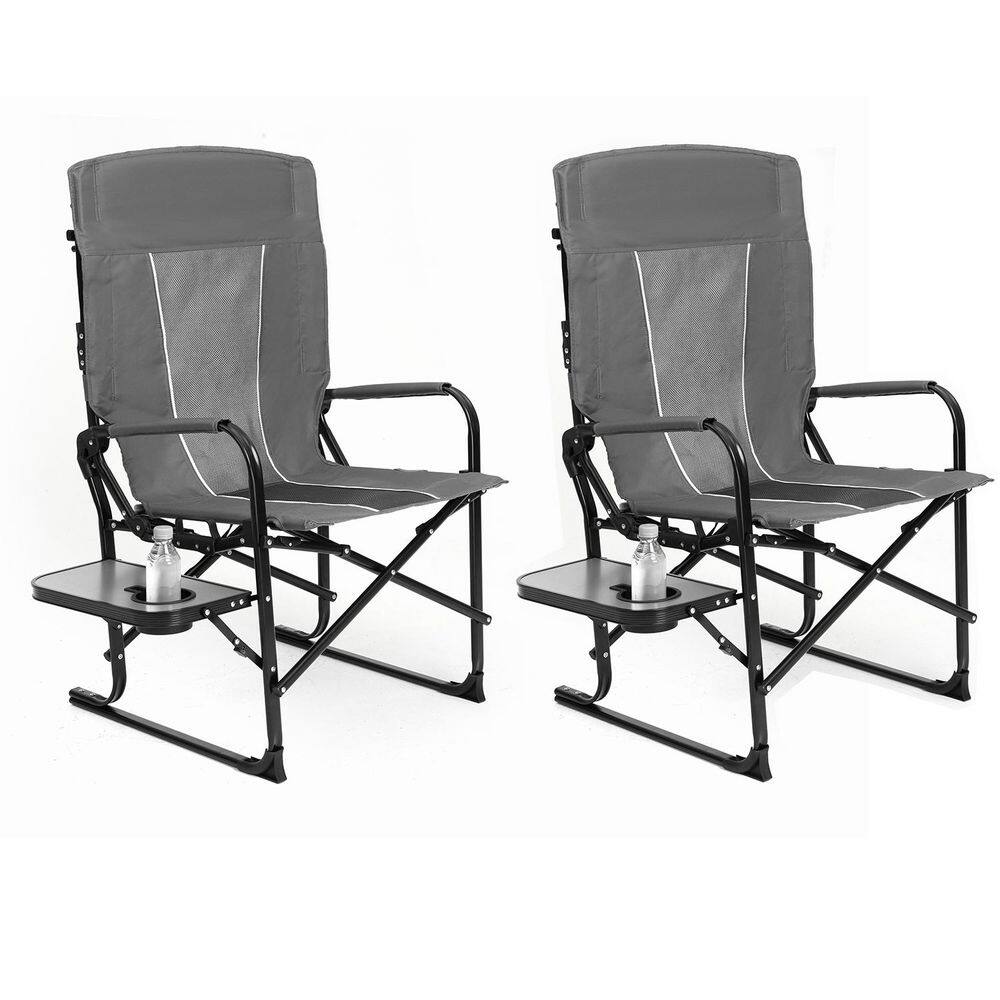 Folding Outdoor Camping Chair, 2-Piece Oversized Portable Chair Set w/ Side