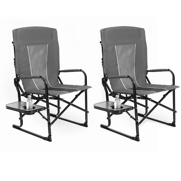 AFAIF Folding Outdoor Camping Chair, 2-Piece Oversized Portable Chair Set w/ Side Table, for Beach, Fishing, Trip, Picnic-Gray