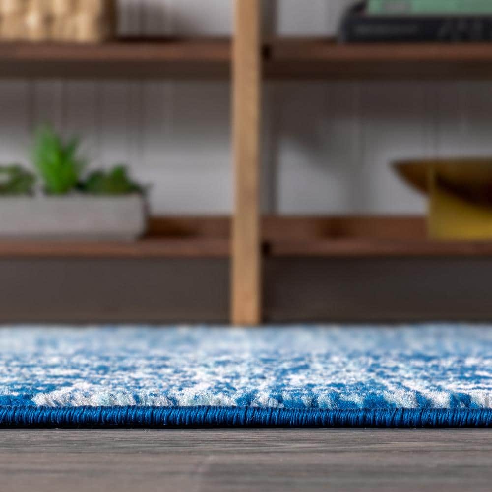 Blue and Gray Synthetic 8' x 10' Moroccan Pattern Area Rug