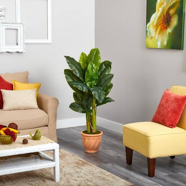 Nearly Natural 49 in. Triple Stalk Artificial Banana Tree in Terra-Cotta Planter (Real Touch)