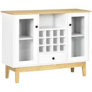 White Glass Door Kitchen Sideboard with 12-Bottle Wine Rack, Drawer and Shelves, Coffee Bar Cabinet, Dining Room