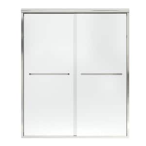 56 to 60 in. W x 76 in. H Sliding Semi Frameless Shower Door in Brushed Nickel Finish with Clear Glass