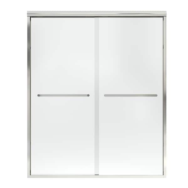 TOOLKISS 56 to 60 in. W x 76 in. H Sliding Semi Frameless Shower Door in Brushed Nickel Finish with Clear Glass