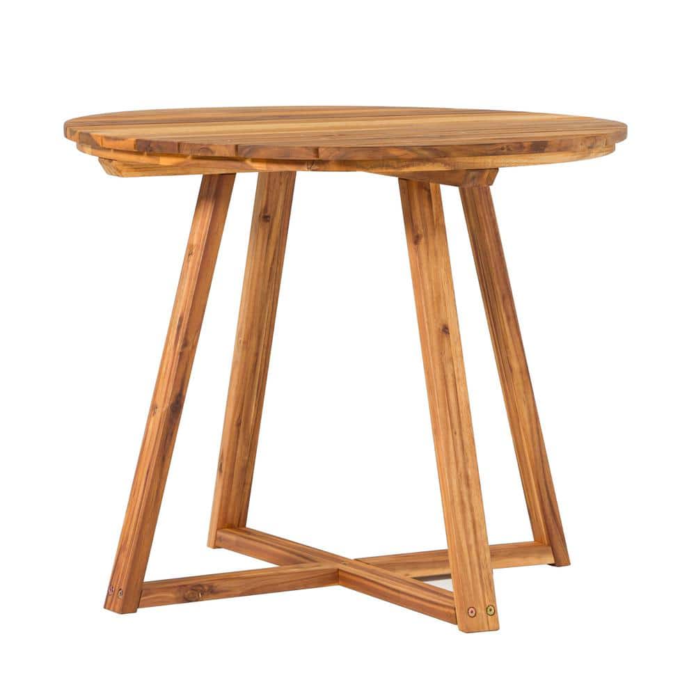 Natural Acacia Wood Round Outdoor Dining Table with Slatted Top